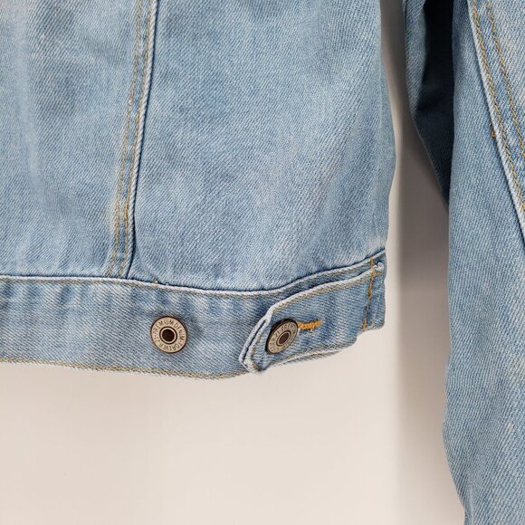 FOREVER 21 Distressed "Girl Squad" Los Angeles Denim Jacket M Light Wash Trucker - Picture 9 of 11